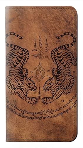Sak Yant Twin Tiger Etui Flip Housse Cuir pour Samsung Galaxy A57 protection integrale