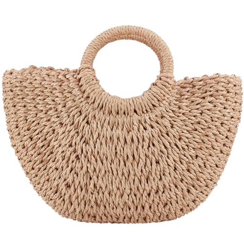 Image of GORGECFAFT Handwoven Round Rattan Bag Large Straw Bag for Women Handmade Wicker Woven Purse Straw Boho Bags
