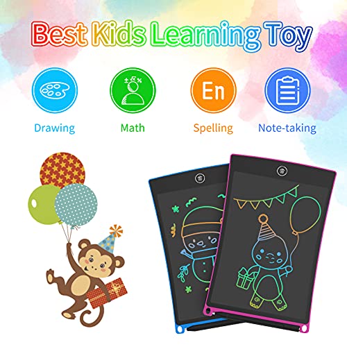 Image of Pack of 2 Magic Board 8.5 Inches, LCD Writing Board Toy from 3 4 5 6 + Years, Colourful Screen Educational Toy for Children Christmas Birthday Gifts (Blue + Pink)
