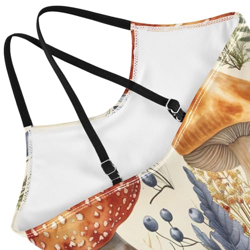 Vintage Mushrooms Girls One Piece Swimsuit, Beach Swimsuit 3-10 Y with Adjustable Shoulder Strap, 3-10 Y4