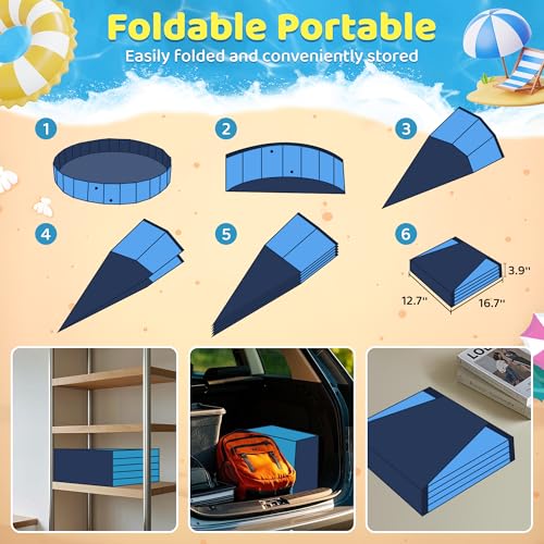 Raxurt Dog Pool with Sprinkler, Foldable Dog Pools for Large Dogs, 2-in-1 Sprinkler Pool Heavy Duty, PVC Non Slip Pet Bathing Tub for Outdoor Backyard, Blue - Image 7