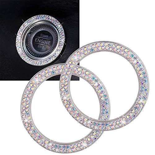 ToBeQueen Car Crystal Ring Sticker Multicolor Bling Ring Car Interior Emblem,2 Pcs Crystal Ring Car Decal Start Engine Ignition Button for Women Girl Rhinestone Bling Car Accessories Colorful