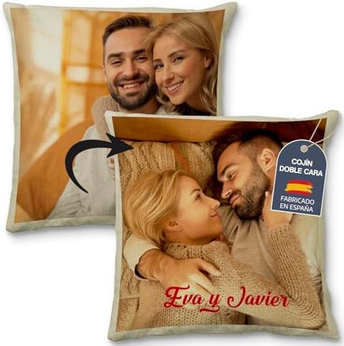 Cojín Personalizado con Foto y Texto 2 Caras. Cojin Tipo Lino Con...