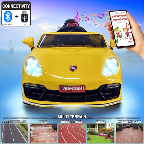 Image of MEKASHI Premium Electric Ride on Cars for Kids with Long Wheel Base, 1-7yrs (Glossy Yellow, MKS002)