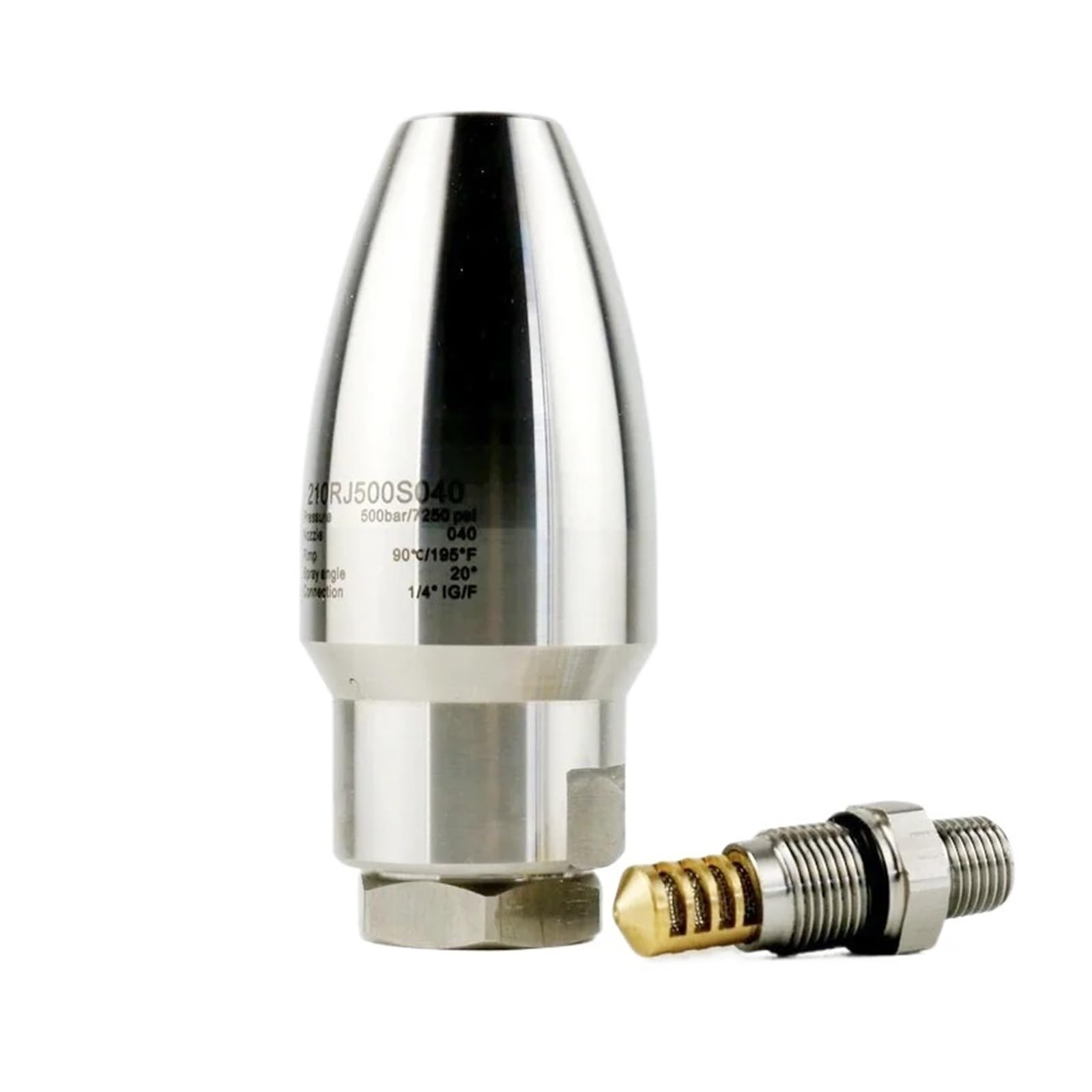 Accesorios for hidrolavadoras de ultraalta presión, núcleo de acero de tungsteno de 7250 psi y 500/600 bar, boquilla turbo de lavado giratoria, conexión F BSP de 1/4"(500bar 040)