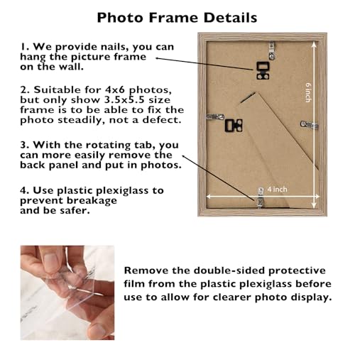 Image of JCJMY 4x6 Picture Frame Rustic Brown for Wall Hanging or Tabletop, Wall Mounting Horizontally or Vertically, 4 x 6 Wall Gallery Poster Photo Frame with Shatter Resistant Plexiglass,Rustic Brown