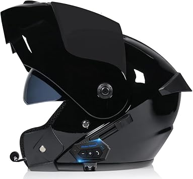 Modular Motorbike Helmet with Bluetooth and Microphone, Flip Up Front Motorcycle Helmet with Double Visor, DOT/ECE Approved Full Face Helmet, Crash Helmet for Automatic Answering