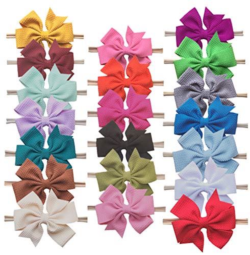 Qandsweet Baby Headbands with Flower Girl's Nylon Turban Hair Accessories (Fishtail Bow 21Pcs)