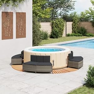 Homgoday Komfortable Whirlpool-Verkleidung mit PE-Rattan & Akazienholz | Grau | 73/112 x 45 x 55 cm | Gartenm?Bel Model3270649