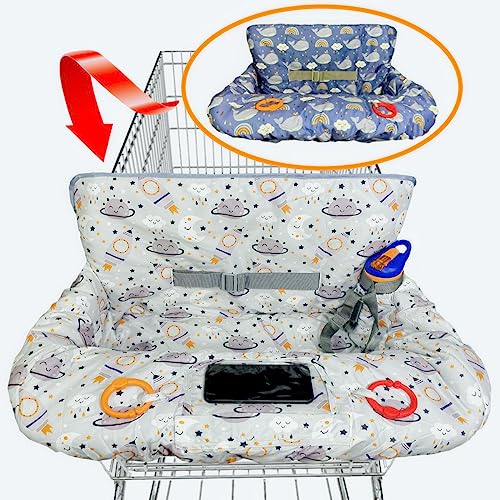Image of Shopping Cart Cover for Baby Grocery Cart Cover for Baby boy and Baby Girl, High Chair Cover for Baby and Toddler, Baby Registry Gift - Waterproof - Extra Large - Cotton - Double Sided (Gray)