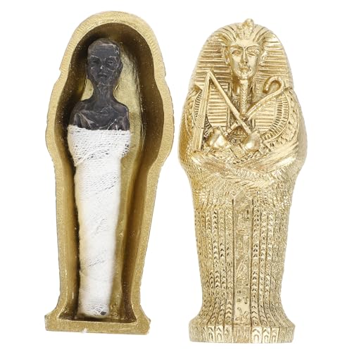 Amosfun Estatuilla Egipcia de Resina en Ataúd Miniatura, Figura Momia Estilo Faraón para Decoración de Escritorio y Hogar, Artesanía Vintage Detallada, Obsequio Original para Amantes