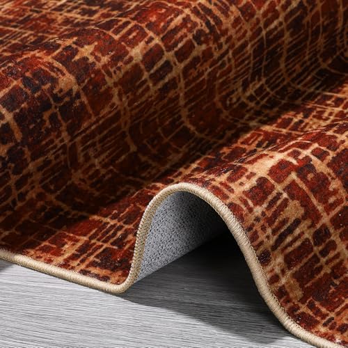 COZYLOOM Washable Runner Rug 2x6 Runner Modern Rug Non Slip Kitchen Rugs Abstract StripedIndoor Entryway Rug Soft Bathroom Rugs Stain Resistant Carpet for Hallway Laundry Bedroom 2'x6' Red
