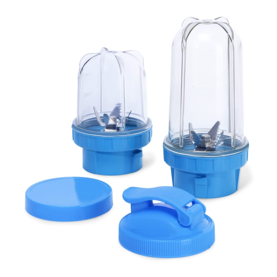 GLS EXPERTS Deluxe Bullet Juicer Jars 350ml & 550ml - Compatible with many Mixers (Free Sipper and Cover Caps) (Blue)