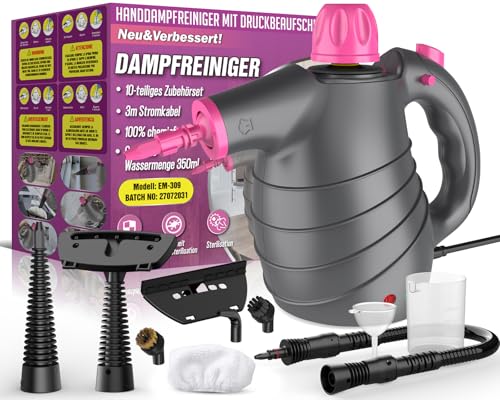 Limpiador a Vapor, Vaporeta Limpieza Hogar Potente con 10 Accesorios Multiusos 1050W 105℃ 450ML 3-3.5Bar 3Min Calentamiento, Steam Cleaner Vaporeta de Mano para Coche Colchon Sofa Azulejos