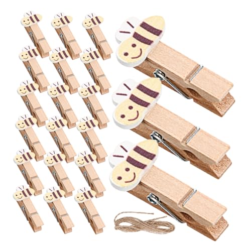 FUNOMOCYA 50PCS Wooden Clips with Jute Twine for Photos Snack Bags for Bee Themed Parties and Home Decoration