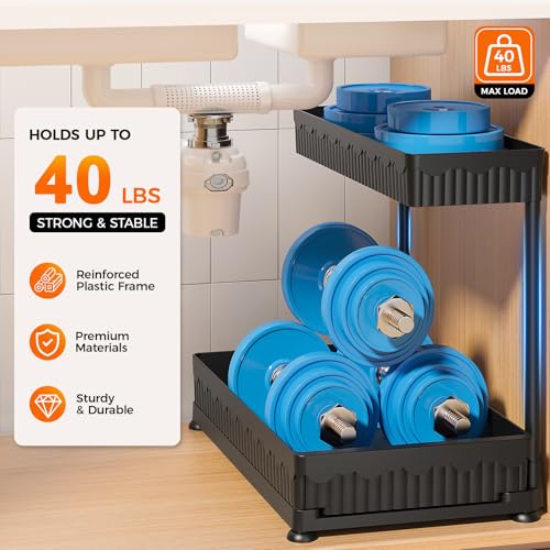 Image of Sevenblue Under Sink Organziers, 3 Pack L-Shape Cabinet Organizers (Black) Storage Racks, Condiment Racks, Ceiling Mounted Storage Racks