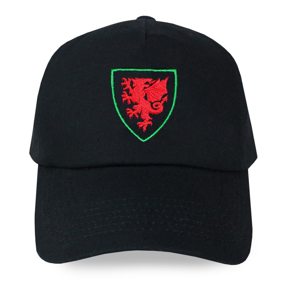TeddyT's Men's Wales Dragon Shield Black Baseball Cap Hat