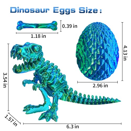 2 Packs 3D Printed Dinosaur Toys for 3-5 5-7 Years Boys, Jurassic T-rex Skeleton Action Figures with Large Storage Dino Eggs, Birthday Gifts Fidget Toys for 3 4 5 6 7 8 9 10 11 12 Years Old Boys Girls - image 8