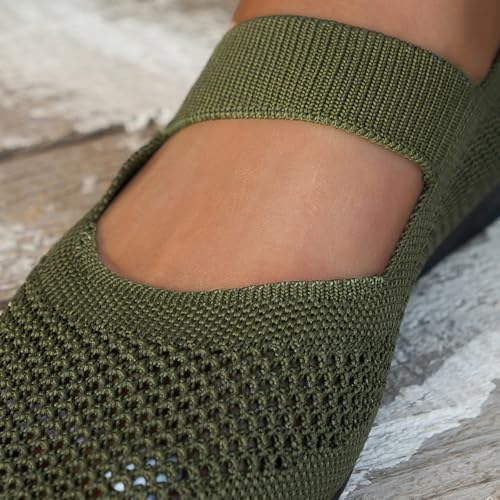 Women's Flats with Arch Support Mary Jane Walking Shoes Women Comfortable Lightweight Ballet Flat Round Toe Slip on Knitted Mesh Shoes4