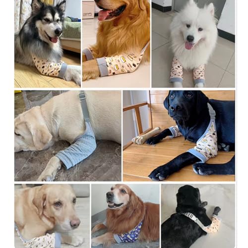 Image of HDKUW Dog Front Leg Braces Recovery Sleeve, Pet Knee Brace Wounds Protector for Medium Large Dog Gray Grid L