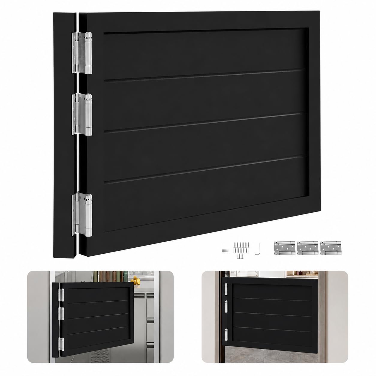 Porte a battente, 90 x 60 cm, divisorie, in legno di pino, stile retrò, porta basculante per caffè, con chiusura automatica, divisorio per cucina, bar (nero)