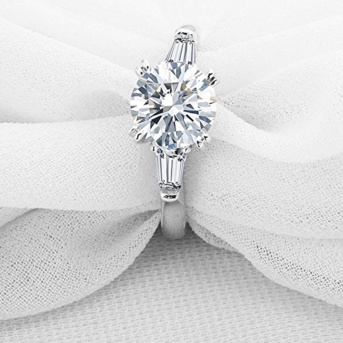 Sterling Silver 2 Carat Cz Baguette Round Solitaire Engagement Ring Bridal Wedding Jewelry #TOP4