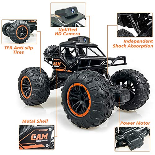 Hobbyist Grade 1:18 Remote Control Car, Camera Alloy Off Road RC Truck 4WD High Speed Fast Racing Electric Hobby Toy Off Road 2.4Ghz All Terrain Monster Vehicle Truck for Boys Kids Xmas Birthday Gift