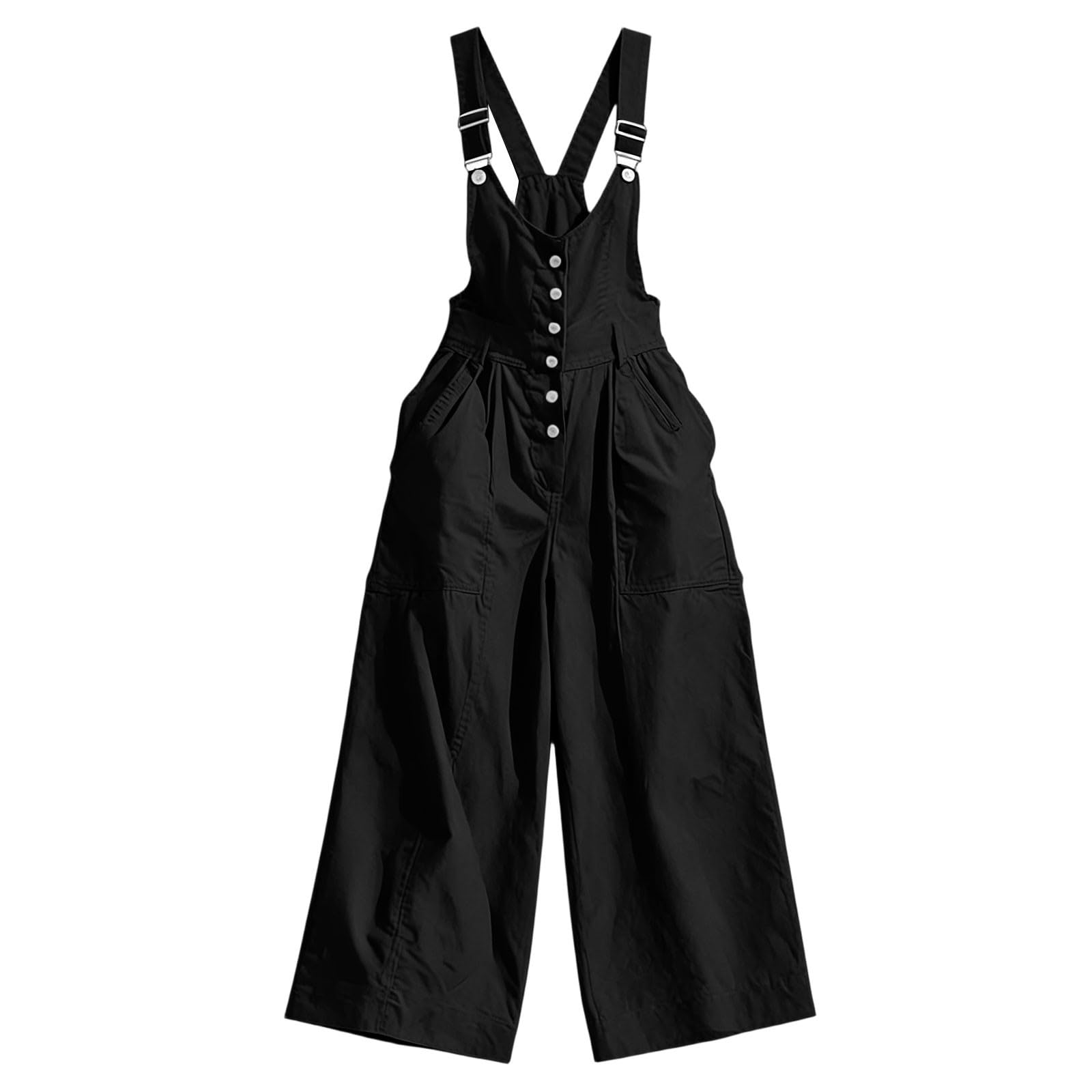 Generisch Salopette da donna lunga a gamba larga, tuta sexy con scollo a V, tuta estiva sciancrata, bretelle regolabili, oversize, salopette larghe, tinta unita, casual