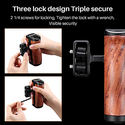 UURig Side Wooden Handle Grip, Universal Camera Cage Handle with Cold Shoe Mount 1/4 Srew Compatible with DSLR Sony A7III/A7RIII/A7M3/A6400/A6500/A6600 Cage