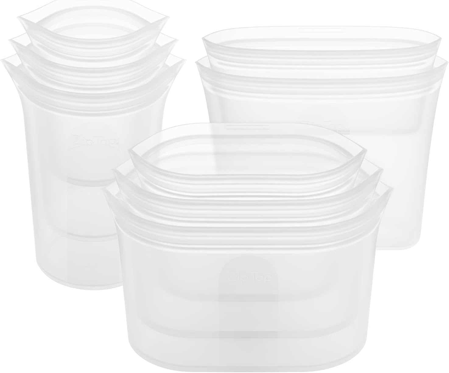 Zip Top Reusable Food Storage Bags | Full Set of 8 [Frost] | Silicone Meal Prep Container | Microwave, Dishwasher and Freezer Safe | Made in the USA