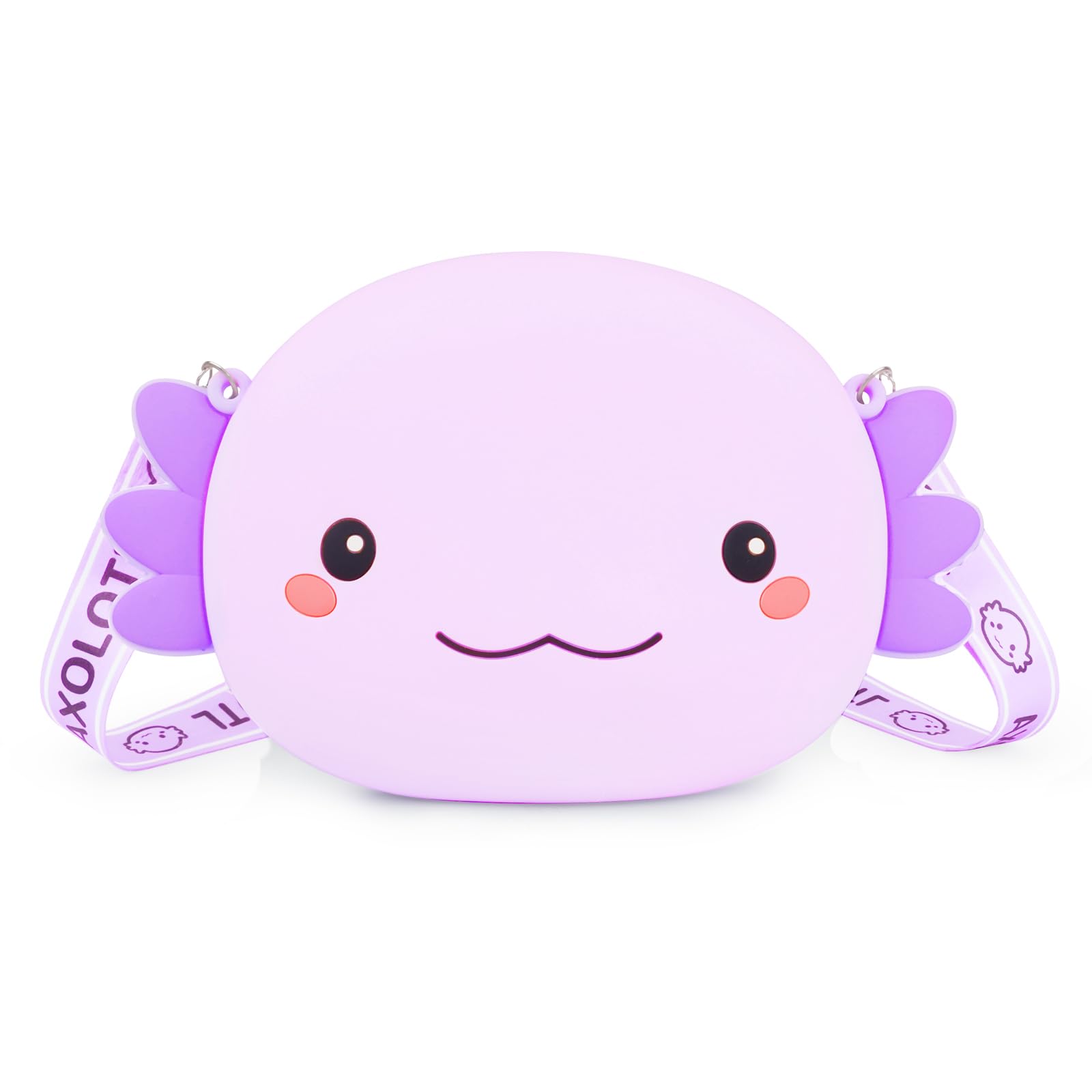Cute Axolotl Crossbody Bag – Adjustable Strap, Axolotl Gifts Large Coin Purse Money Bag Zipper Wallet for Girls (Purple)
