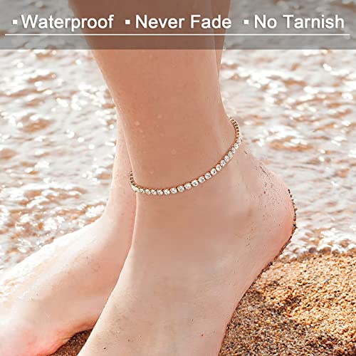 Jyueda Gold Anklets For Women Waterproof,18K Gold Plated 3Mm Cubic Zirconia Tennis Anklet For Women Adjustable Summer Beach Ankle Bracelets Foot Jewelry Gifts #TOP4