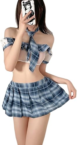 SINROYEE Japonés Sexy Cosplay Anime Colegiala Clásico Marinero JK Harajuku Crop Top Tie Up Falda Plisada Uniforme Lencería Conjunto