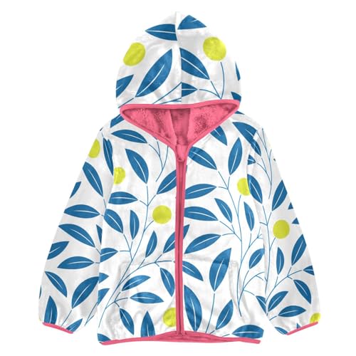 OTVEE Blue Plants Leaves Kids Hoodie Jacket Fall Spring Full Zip Warm Outwear Coat