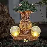 Zen Tree Man Solar Statue Meditation Old Man Figurine with LED Light Fairy Garden Tree Elf Gnome...
