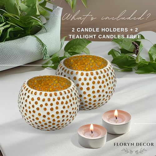 Image of Floryn Decor Morrocan Mosaic Candle Holders | Home Light Decorations Items | Mosaic Glass Tealight Holder | Best lamp for Diwali Decoration | Pack of 2 (with 2 Tealight Candle Free)