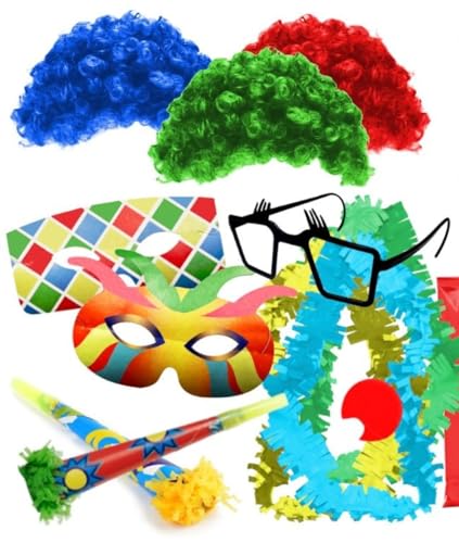 CAPRILO Lote de 10 Bolsas de Cotillones Decorativas Peluca Colores. Cotillón para Fiestas y Eventos. Decoración Original para Bodas, Comuniones, Cumpleaños y Fin de Año(Nochevieja).