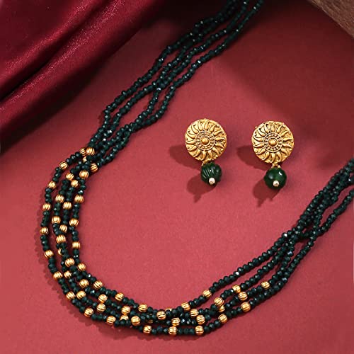 Image of Yellow Chimes Jewellery Set for Women and Girls Beads Jewellery Set for Women| Green Beads Necklace Set | Birthday Gift for girls and women Anniversary Gift for Wife