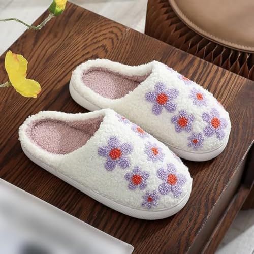 Flower Slippers Cute Lavender Floral Women Men Winter Indoor Comfortable Plush Slip-on3