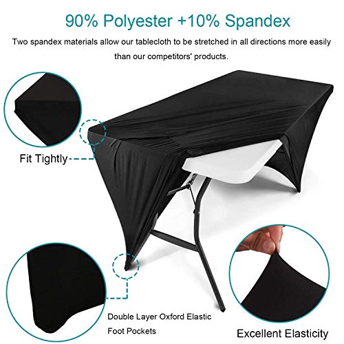 Reliancer 2 Pack 6Ft Rectangular Spandex Table Cover Four-Way Tight Fitted Stretch Tablecloth Table Cloth For Outdoor Party Dj Tradeshow Banquet Vendor Wedding Celebration (2Pc 6Ft, Black) #TOP1