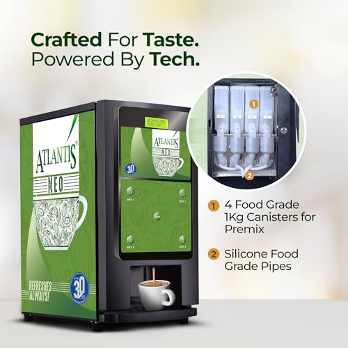 Image of ATLANTIS Neo 4 Lane Premix Based Tea & Coffee Vending Machine | Dedicated Hot Water Option| For Shops, Offices, Hotels & Restaurants