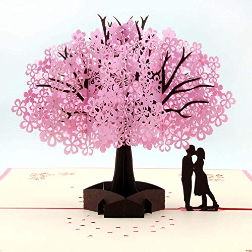 Adisoptg Pop Up Karte Glückwunschkarten 3D Geburtstagskarte Kirschbaum Geschenkkarten Liebe Grußkarte für Mutter Vater Kinder Freund (Cherry) Cover