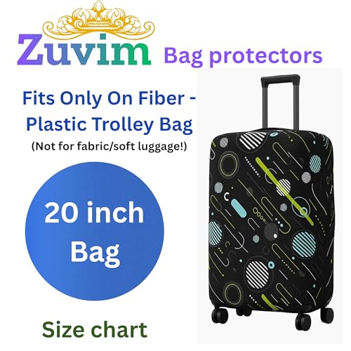 Image of Luggage Cover Trolley Covers for Suitcase Washable Dust Proof Anti-Scratch Protector Polyester Printed Stretchable Fabric (Fits Fiber /Plastic Trolley Bags Only) (Black, 20 Inch)