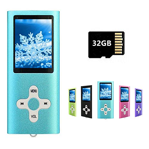 MP3 Player MP4 Player with a 32GB Micro SD Card, Runying Portable Music Player Support up to 64GB, Blue