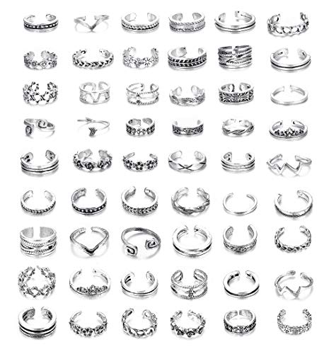 Finrezio 54PCS Toe Rings Set for Women Open Knuckle Ring Vintage Retro Finger