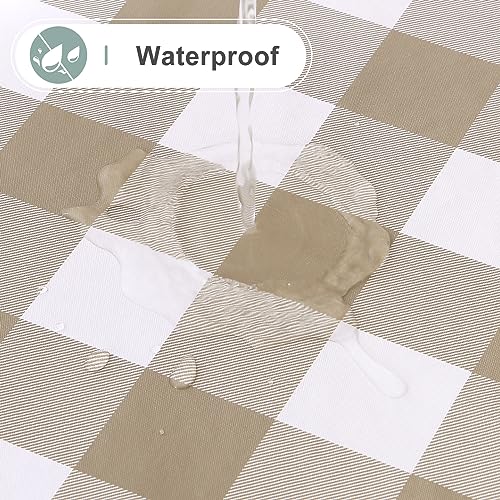 Image of misaya 2 Pack Waterproof Vinyl Table Cloth, Buffalo Flannel Backed Tablecloth, Wipeable Plastic Table Cover for Dinner, Kitchen, Outdoor (54 inch x 54 inch, Khaki and White)