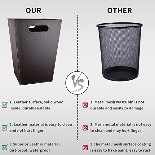 Image of GORESE Leather Trash Can Bathroom Wastebasket, 16L /4.2 Gallon Office Garbage Can with Handles for Near Desk, Square Bedroom Waste Basket Bin for Home Dorm Decorative Brown