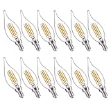 FLSNT Candelabra LED Light Bulbs, CA11 LED E12 Chandelier Light Bulbs 60W Equivalent, 2700K Soft White, 550LM, 5.5W, 90+ High CRI, AC 120V, 12 Pack, Dimmable