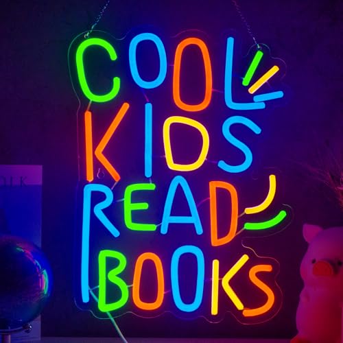 Image of Cool Kids Read Books Neon Sign Kids Read Books Neon Signs for Wall Decor Read Books USB Dimmable LED Lights for Student Suitable for Classroom Bookstore Library Museum Study Room Gift for Teen Boys Girls Christmas