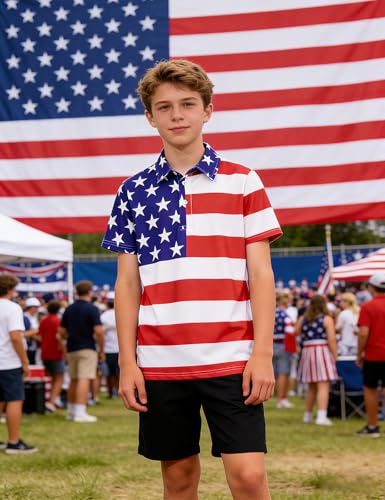 Cuddomper Boys Polo Shirt Size 9-10 4th of July Short Sleeve Golf Clothes — view 6